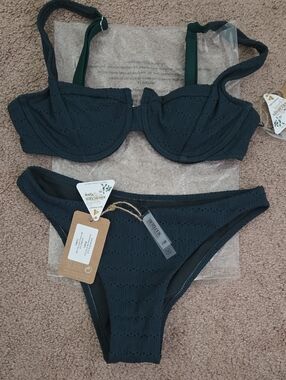 *NWT* Textured Dark Teal Ribbed Bikini Set - Unbranded